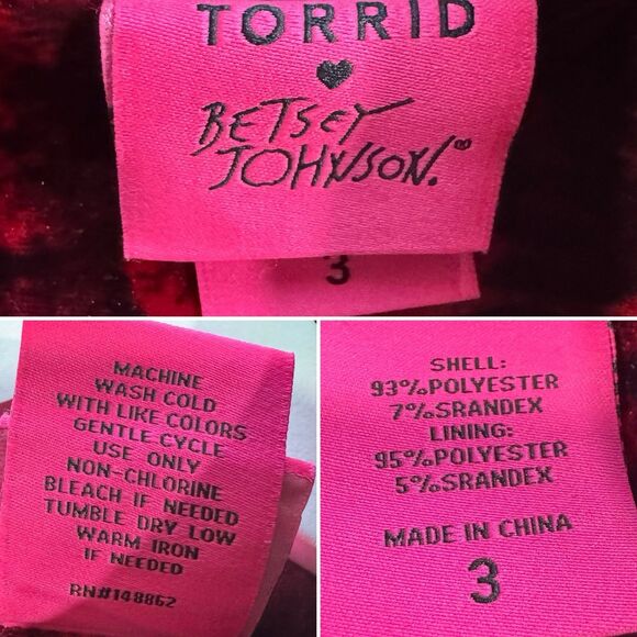 Torrid Betsey Johnson Floral Puff Sleeve Button Front Coat Red Velvet Roses 3/3X - Picture 12 of 12